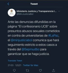 Investigarán denuncias de presunto abuso sexual contra universitarias de la UCB de La Paz