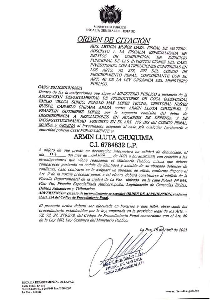 Fiscalía cita aFiscalía cita a Presidente de Adepcoca
