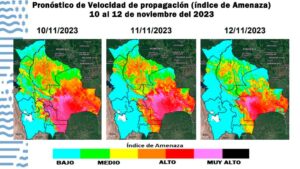 fuente: Senamhi foto: Alerta naranja por ascenso de temperaturas máximas de 38°C a 43°C en Tarija, Chuquisaca y Santa Cruz.